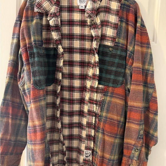 BDG Tops - BDG Beige Plaid Button-Up Flannel Shirt